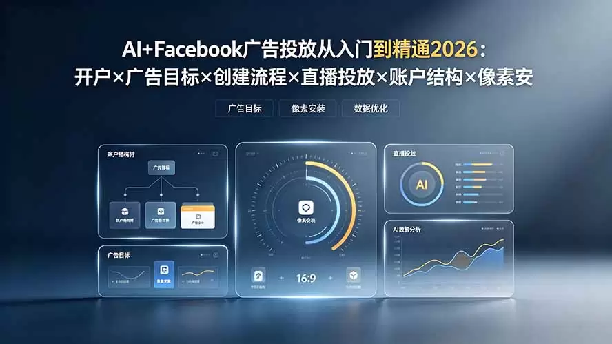 AI+Facebook广告投放从入门到精通2026：开户×广告目标×创建流程×直播投放×账户结构×像素安装×AI赋能|青心网创站