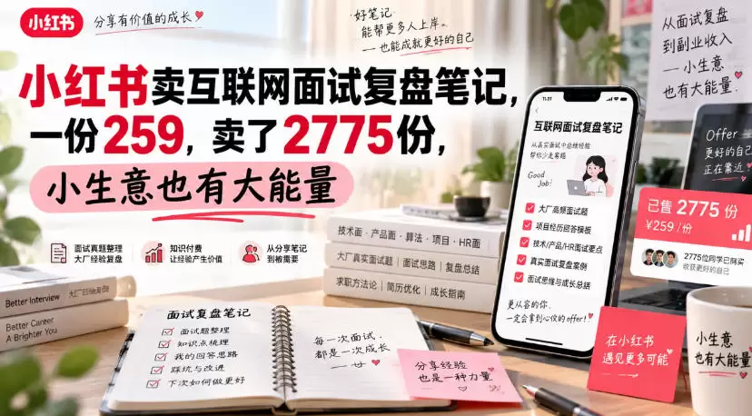 小红书卖互联网面试复盘笔记,一份259,卖了2775份,小生意也有大能量 小红书卖互联网面试复盘笔记,一份259,卖了2775份,小生意也有大能量