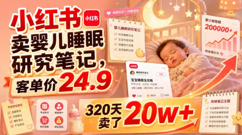 小红书卖婴儿睡眠研究笔记，客单价24.9，320天卖了20w+|青心网创站