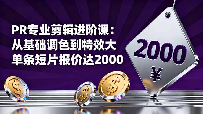 PR专业剪辑进阶课：从基础调色到特效大片的进阶技能，单条短片报价达2000-青心网创站