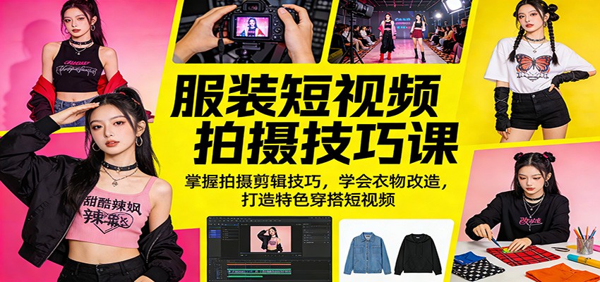 服装短视频拍摄技巧课:掌握拍摄剪辑技巧,学会衣物改造,打造特色穿搭短视频|青心网创站
