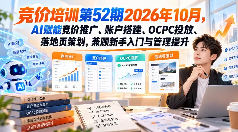 【无水印】竞价培训第52期2026年10月，AI赋能竞价推广、账户搭建、OCPC投放、落地页策划，兼顾新手入门与管理提升 - 青心资源站