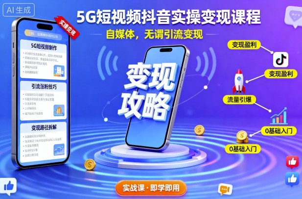 5G短视频抖音实操变现课程，自媒体，无谓引流变现-青心网创站
