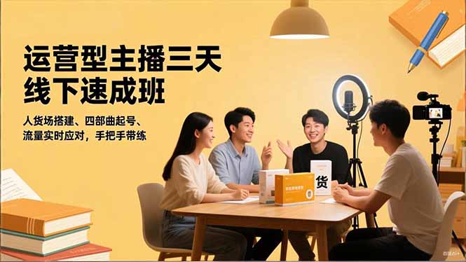 运营型主播三天线下班，人货场搭建,四部曲起号,流量实时应对，手把手带练-青心网创站