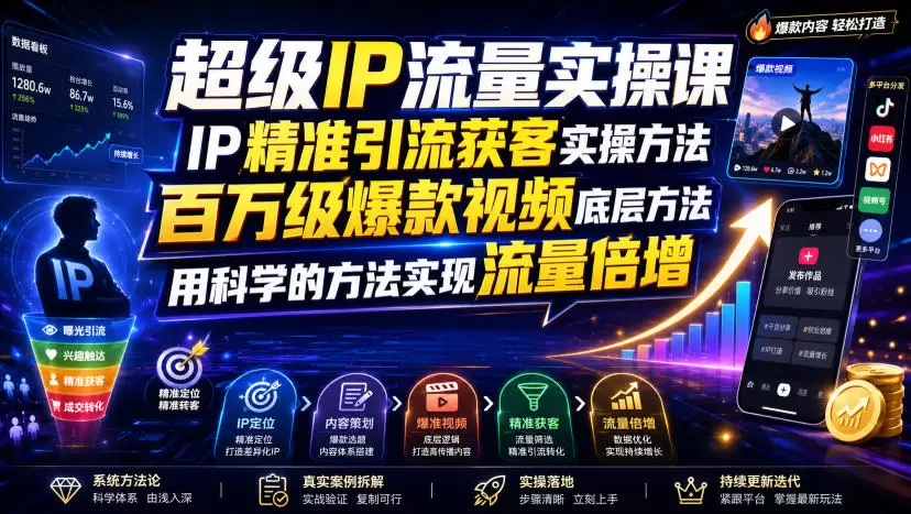 超级IP流量实操课，IP精准引流获客实操方法，百万级爆款视频底层方法，用科学的方法实现流量倍增|青心网创站