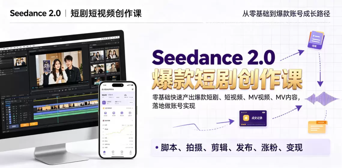 Seedance 2.0短剧短视频创作课，零基础快速产出爆款短剧、短视频、MV内容，落地做账号实现变现|青心网创站