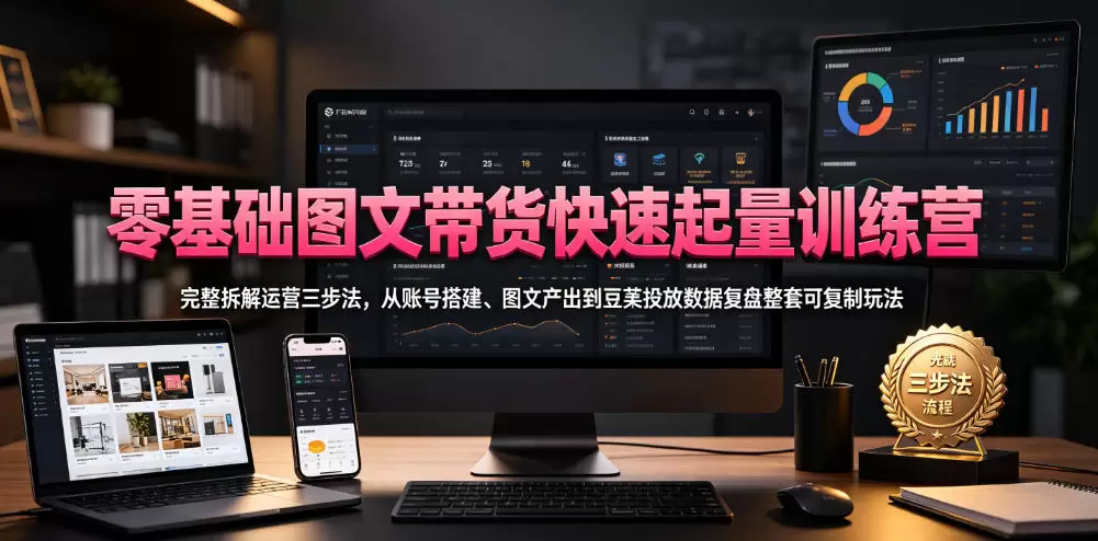 零基础图文带货快速起量训练营，完整拆解运营三步法，从账号搭建、图文产出到豆荚投放数据复盘整套可复制玩法|青心网创站