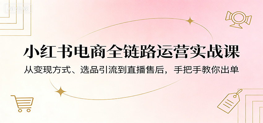 小红书电商全链路运营实战课：从变现方式、选品引流到直播售后，手把手教你出单|青心网创站