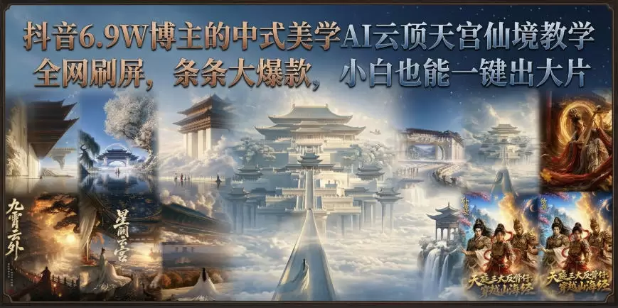抖音6.9W博主的中式美学AI云顶天宫仙境教学，全网刷屏，条条大爆款，小白也能一键出大片 - 青心资源站