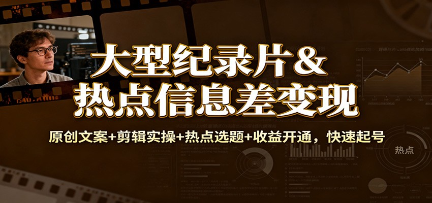大型纪录片&热点信息差变现:原创文案+剪辑实操+热点选题+收益开通,快速起号-青心网创站