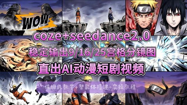 [COZE搭建教学]COZE+即梦Seedance 2.0稳定输出9-16-25宫格分镜图直出AI漫剧视频|青心网创站