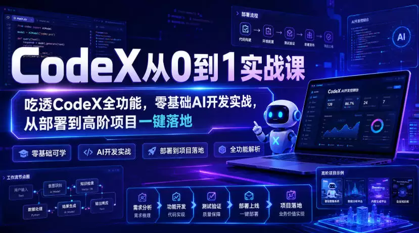 CodeX从0到1实战课，吃透CodeX全功能，零基础AI开发实战，从部署到高阶项目一键落地|青心网创站