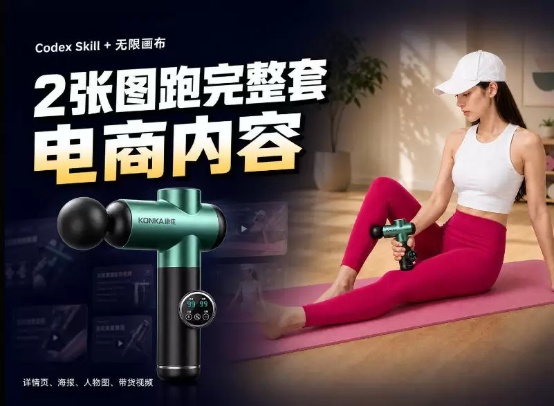 Codex+Skill+无限画布:两张图跑出一整套电商内容 Codex+Skill+无限画布:两张图跑出一整套电商内容