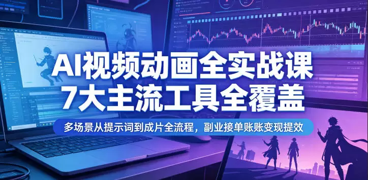 AI视频动画全实战课，7大主流工具全覆盖，多场景从提示词到成片全流程，副业接单账号变现提效|青心网创站