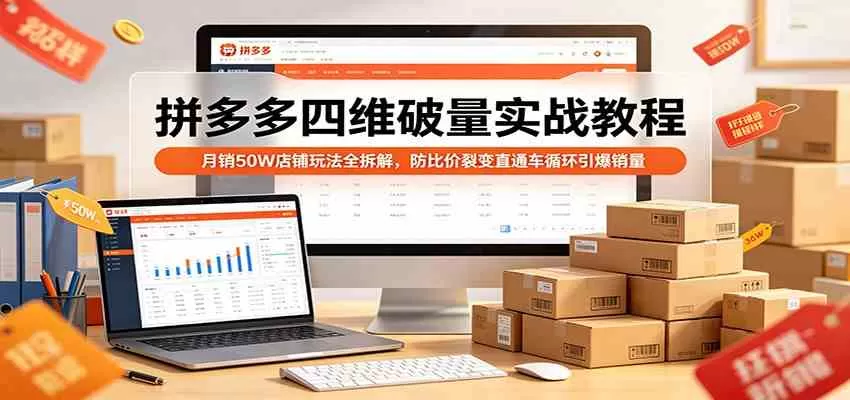 拼多多四维破量实战教程：月销50W店铺玩法全拆解，防比价裂变直通车循环引爆销量|青心网创站