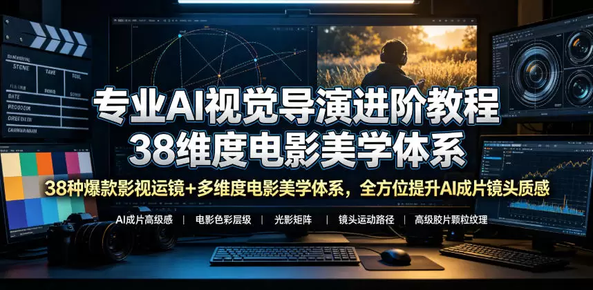 专业AI视觉导演进阶教程，38种爆款影视运镜+多维度电影美学体系，全方位提升AI成片高级感与镜头质感|青心网创站