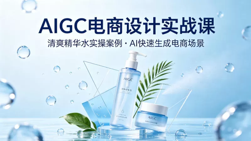 AIGC电商设计实战课，以清爽精华水为实操案例，教你用AI快速生成电商场景|青心网创站