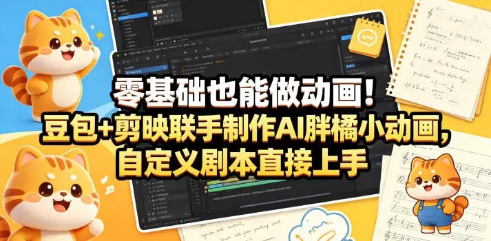 零基础也能做动画！豆包+剪映联手制作AI胖橘小动画，自定义剧本直接上手|青心网创站