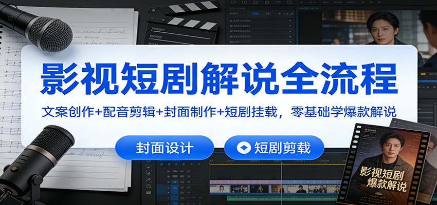 影视短剧解说全流程:文案创作+配音剪辑+封面制作+短剧挂载,零基础学爆款解说青心网创青心网创站