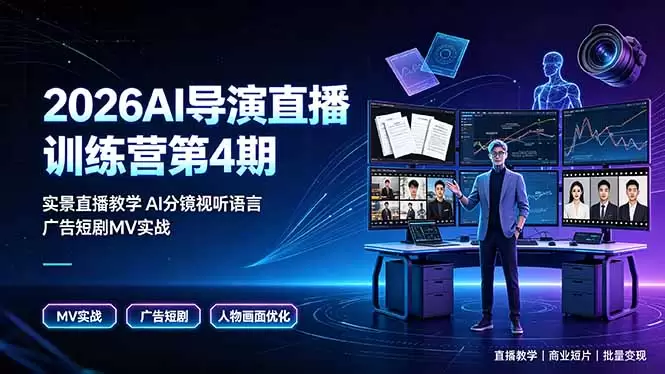 2026AI导演直播训练营第4期，实景直播教学AI分镜视听语言，广告短剧MV实战，解决人物画面崩坏痛点|青心网创站