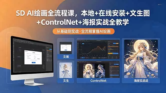 SD AI绘画全流程课，本地+在线安装+文生图+ControlNet+海报实战全教学|青心网创站