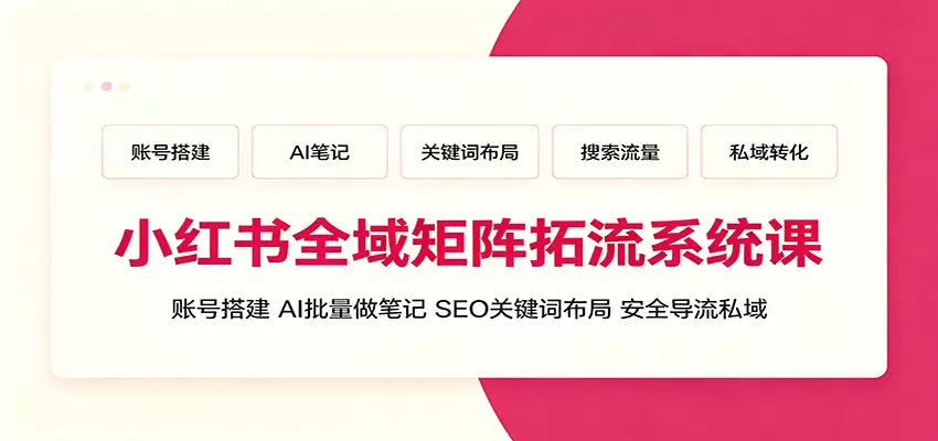 小红书全域矩阵拓流系统课：账号搭建、AI批量做笔记，SEO关键词布局、安全导流私域|青心网创站