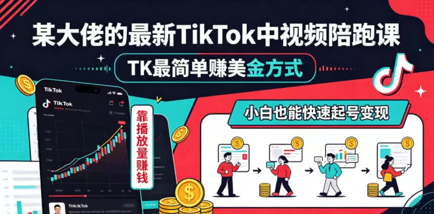 某大佬的最新TikTok中视频陪跑课，TK最简单賺美金方式，靠播放量賺钱，小白也能快速起号变现|青心网创站