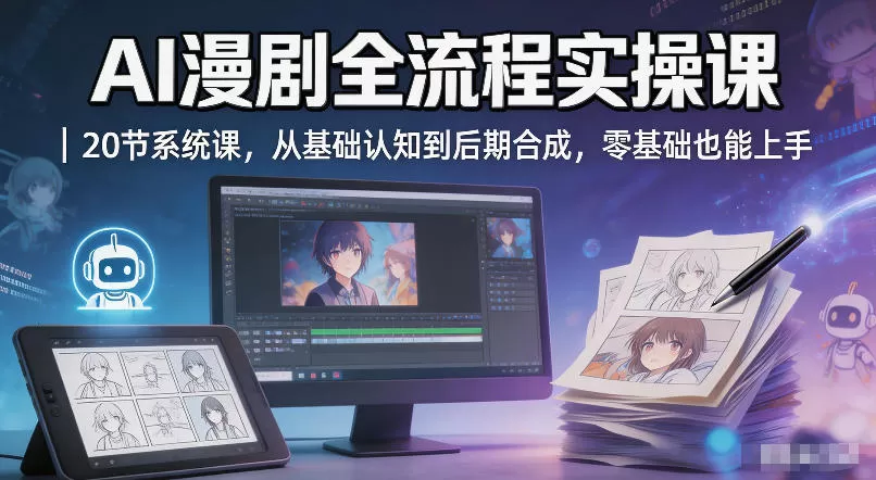 AI漫剧全流程实操课｜20节系统课，从基础认知到后期合成，零基础也能上手|青心网创站
