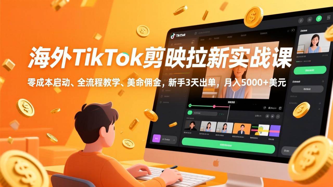 （17340期）海外TikTok剪映拉新实战课，零成本启动、全流程教学、美金佣金，新手3天出单，月入5000+美元青心网创青心网创站