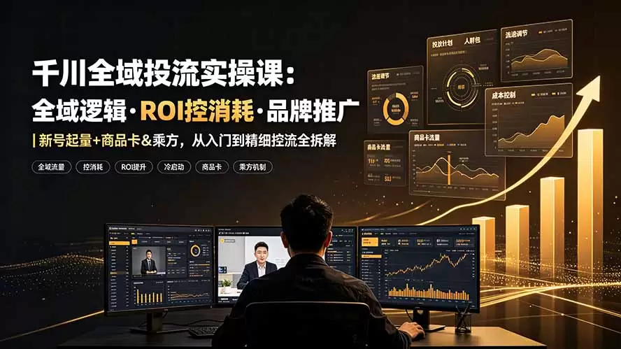 千川全域投流实操课：全域逻辑·ROI控消耗·品牌推广｜新号起量+商品卡&乘方，从入门到精细控流全拆解|青心网创站