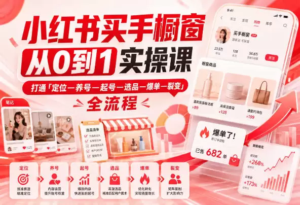 小红书买手橱窗从0到1实操课，打通「定位—养号—起号—选品—爆单—裂变」全流程 - 青心资源站