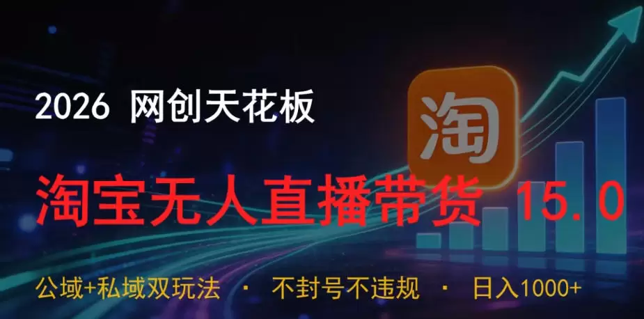 2026网创天花板，淘宝无人直播带货15.0，公域+私域双玩法，日入1k+，不违规不封号【揭秘】|青心网创站