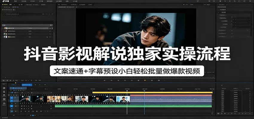 抖音影视解说独家实操流程，文案速通+字幕预设小白轻松批量做爆款视频|青心网创站