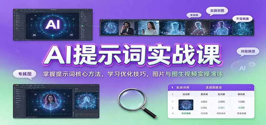 AI提示词实战课：掌握提示词核心方法，学习优化技巧，图片与图生视频实操演练 - 青心资源站