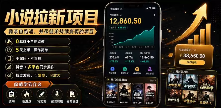 抖音及多平台小说拉新项目：我亲自跑通并持续带徒弟实操｜0基础小白5天上手快速变现|青心网创站