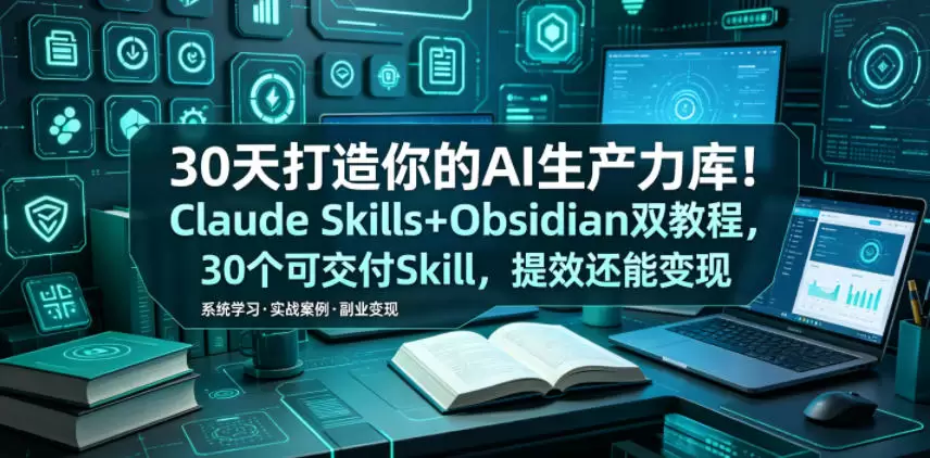 30天打造你的AI生产力库！Claude Skills+Obsidian 双教程，30 个可交付 Skill，提效还能变现|青心网创站