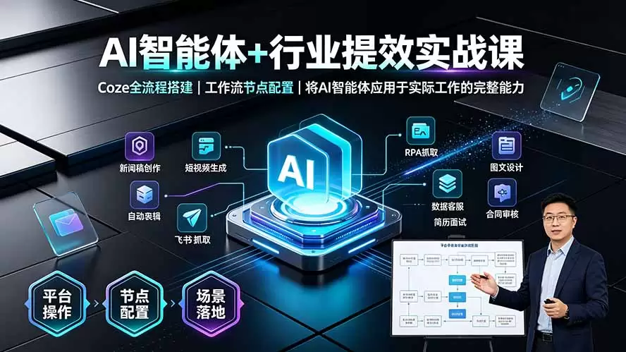 AI智能体+行业提效实战课·Coze全流程搭建｜工作流节点配置｜将AI智能体应用于实际工作的完整能力|青心网创站