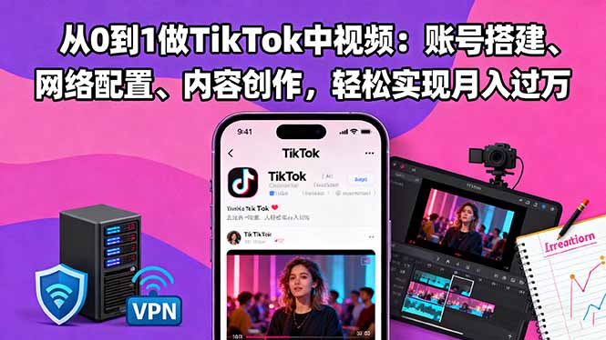 从0到1做TikTok中视频:账号搭建、网络配置、内容创作,轻松实现月入过万-青心网创站
