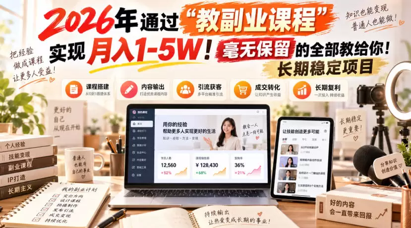 2026年通过“教副业”实现月入1-5W！毫无保留的全部教给你！长期稳定项目 - 青心资源站