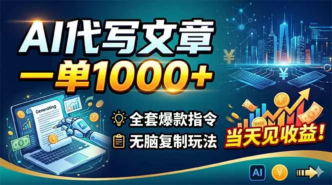AI代写文章，一单1000+，全套爆款指令+无脑复制玩法，当天见收益！|青心网创站