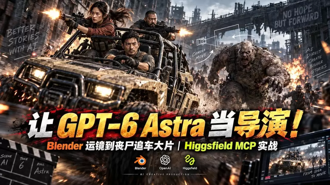 让GPT-6 Astra当导演！Blender运镜到丧尸追车大片｜Higgsfield MCP实战 - 青心资源站