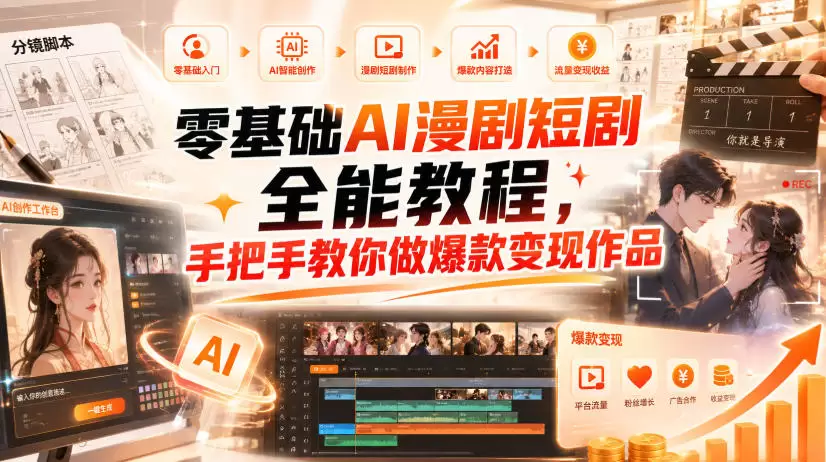 零基础AI漫剧短剧全能教程，从AI智能体搭建、文案脚本分镜、多平台AI生视频、剪映精修，覆盖全题材创作，手把手教你做爆款变现作品 - 青心资源站