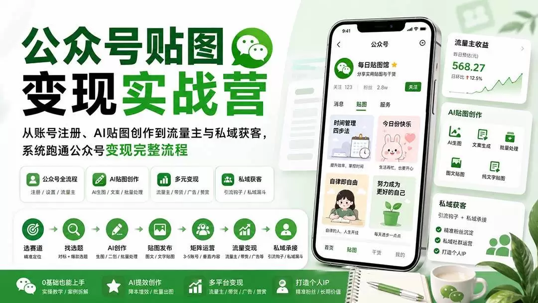 （20120期）公众号贴图变现实战营：从账号注册、AI贴图创作到流量主与私域获客，系统跑通公众号变现完整流程 - 青心资源站