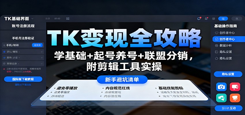 TK变现全攻略：学基础+起号养号+联盟分销，附剪辑工具实操-青心网创站