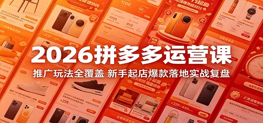 2026拼多多运营课：推广玩法全覆盖，新手起店爆款落地实战复盘|青心网创站