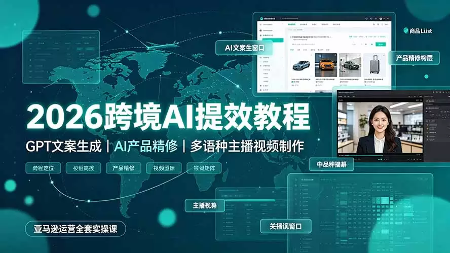 2026跨境AI提效教程·GPT文案生成｜AI产品精修｜多语种主播视频制作，亚马逊运营全套实操课|青心网创站