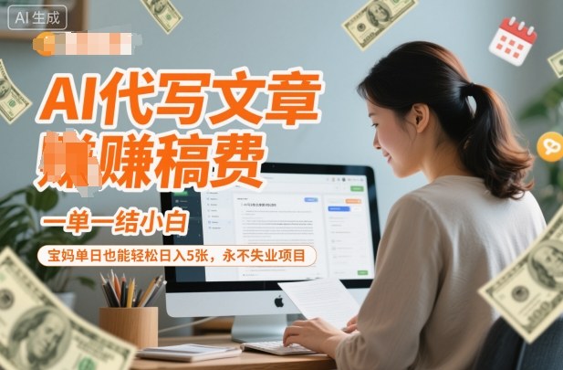 AI代写文章賺稿费,一单一结小白,宝妈单日也能轻松日入5张,永不失业项目