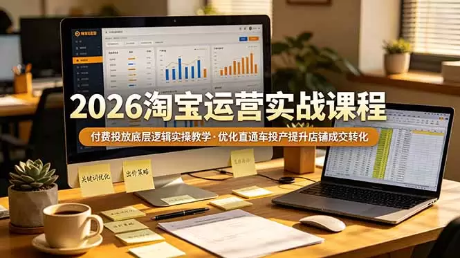 2026 淘宝运营实战课程，付费投放底层逻辑实操教学，优化直通车投产提升店铺成交转化|青心网创站