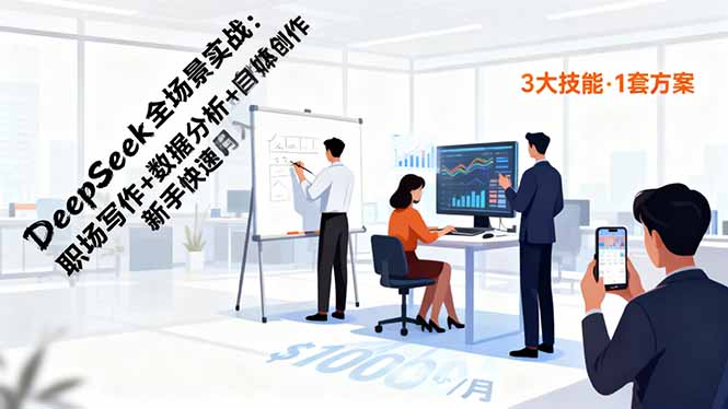 DeepSeek全场景实战：职场写作+数据分析+自媒体创作，新手快速月入过万-青心网创站