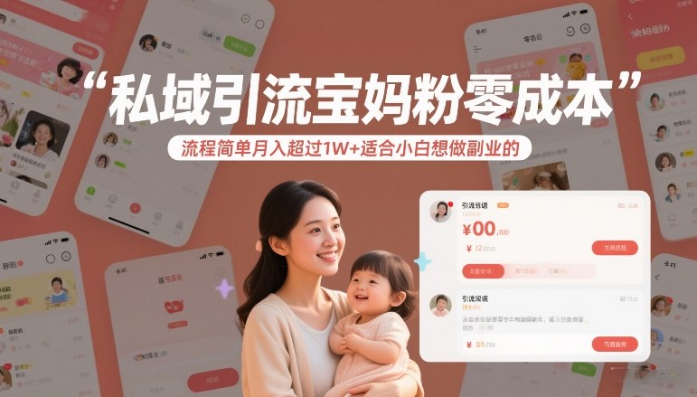 私域引流宝妈粉零成本流程简单月入超过1W+适合小白想做副业的青心网创青心网创站